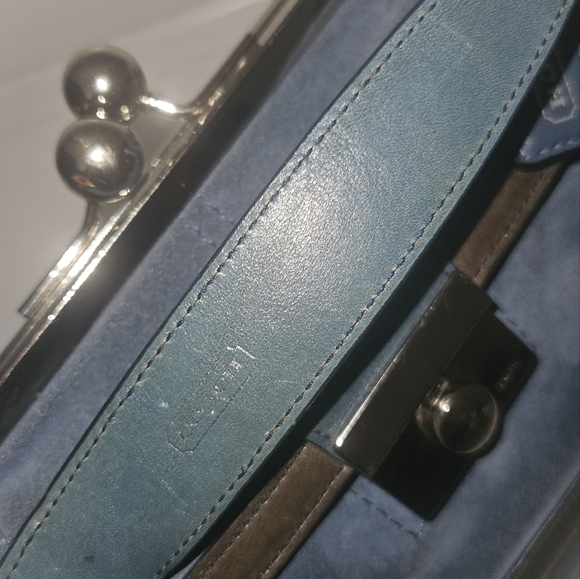 Coach Y2K Vintage Satchel Bag Blue Leather Suede Kiss Lock RARE Limited Edition - Picture 15 of 17